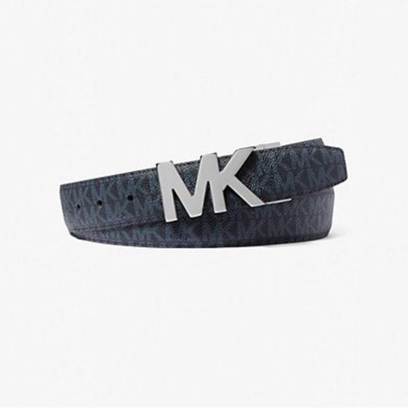Michael Kors Men's 4 In 1 MK Logo Leather Belt Box Set Small ADMRL/PLBLUE - Picture 3 of 5